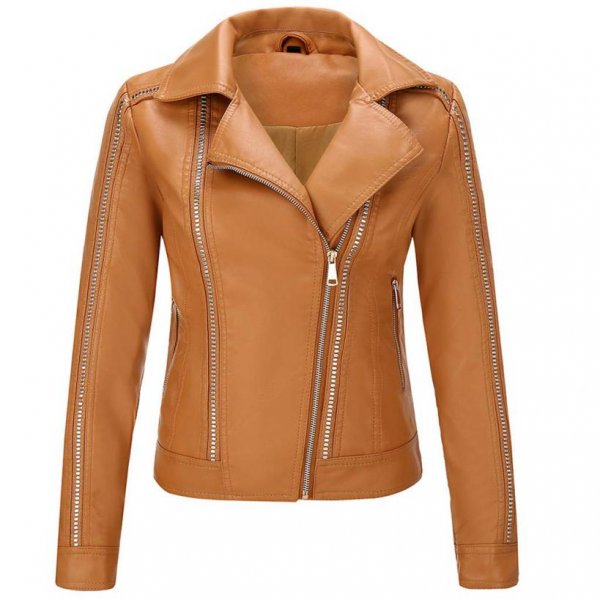 Brown Women's Elegant Leather Outer Wear Vogue