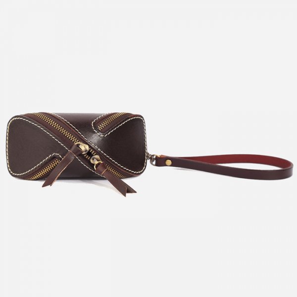 Creative Retro Vegetable Tanned Leather Zipper Key Card Case