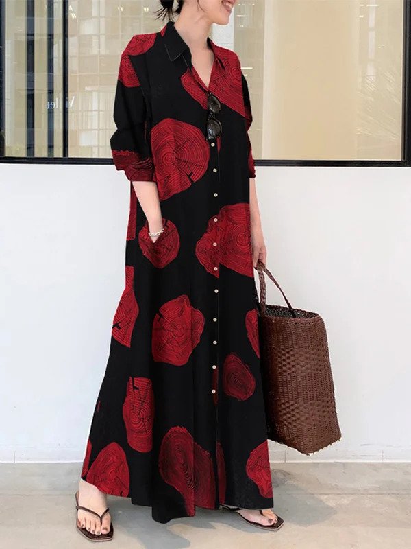 Casual Printed Loose Shirt Dress