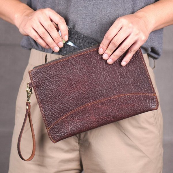 Genuine Leather Mens Clutch Bag Man Purse Handbag