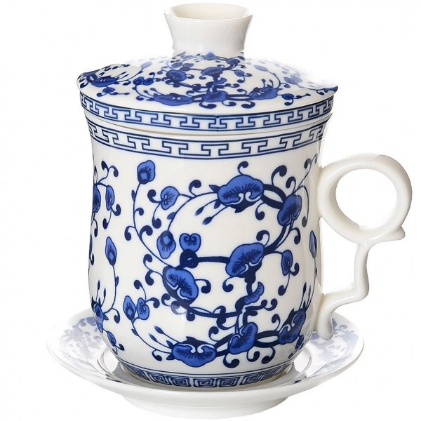 Blue Vine Flowers Fun Tea Cup Traditional For Home And Office