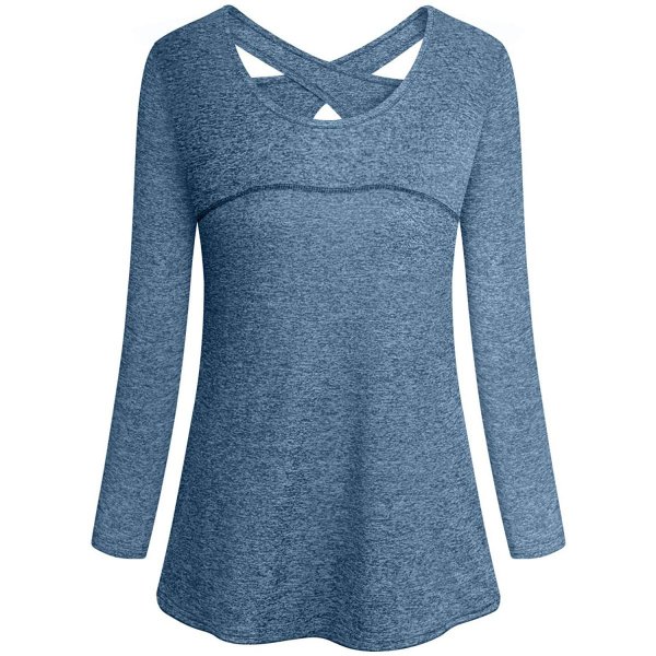 Blue Madam Comfortable Long Sleeve Wear For Workout